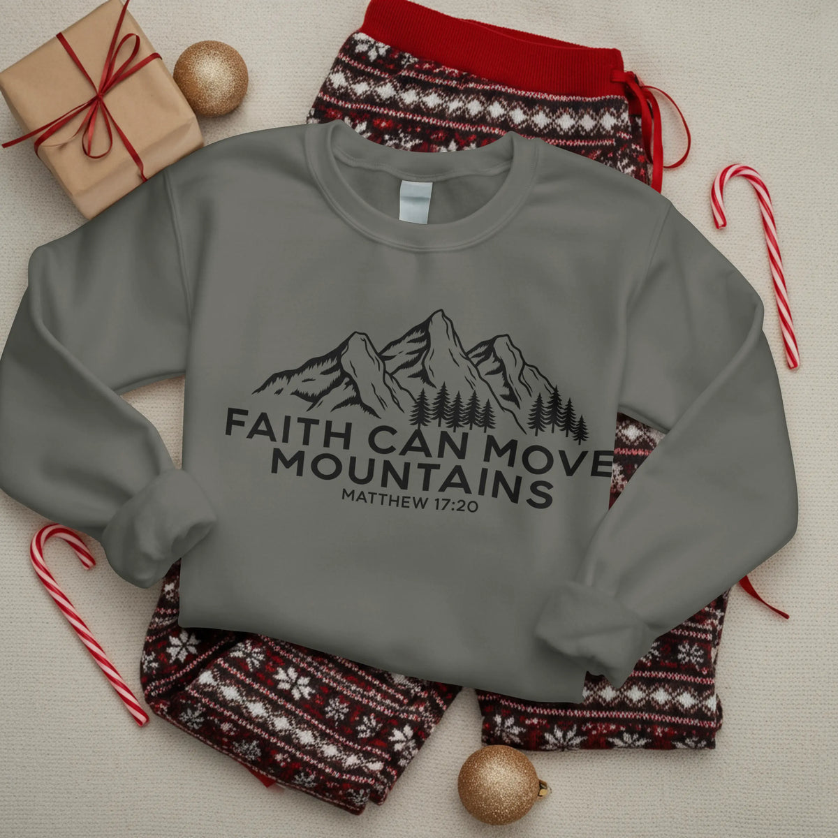 Christian Sweatshirt, Faith Can Move Mountains, Crewneck for Women/Men, Church Staff Sweater shirt, Bible Verse Matthew 17:20 DuoCreationZ