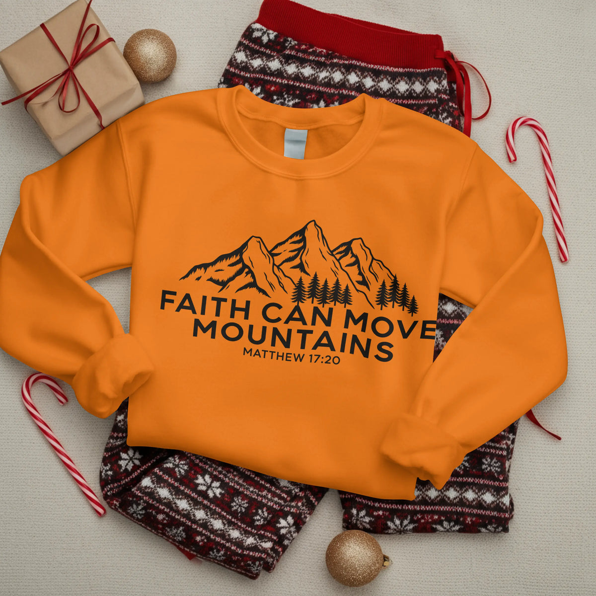 Christian Sweatshirt, Faith Can Move Mountains, Crewneck for Women/Men, Church Staff Sweater shirt, Bible Verse Matthew 17:20 DuoCreationZ