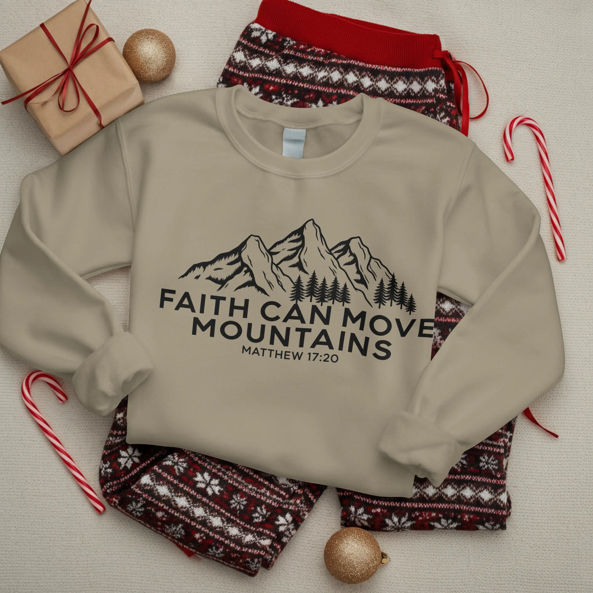 Christian Sweatshirt, Faith Can Move Mountains, Crewneck for Women/Men, Church Staff Sweater shirt, Bible Verse Matthew 17:20 DuoCreationZ