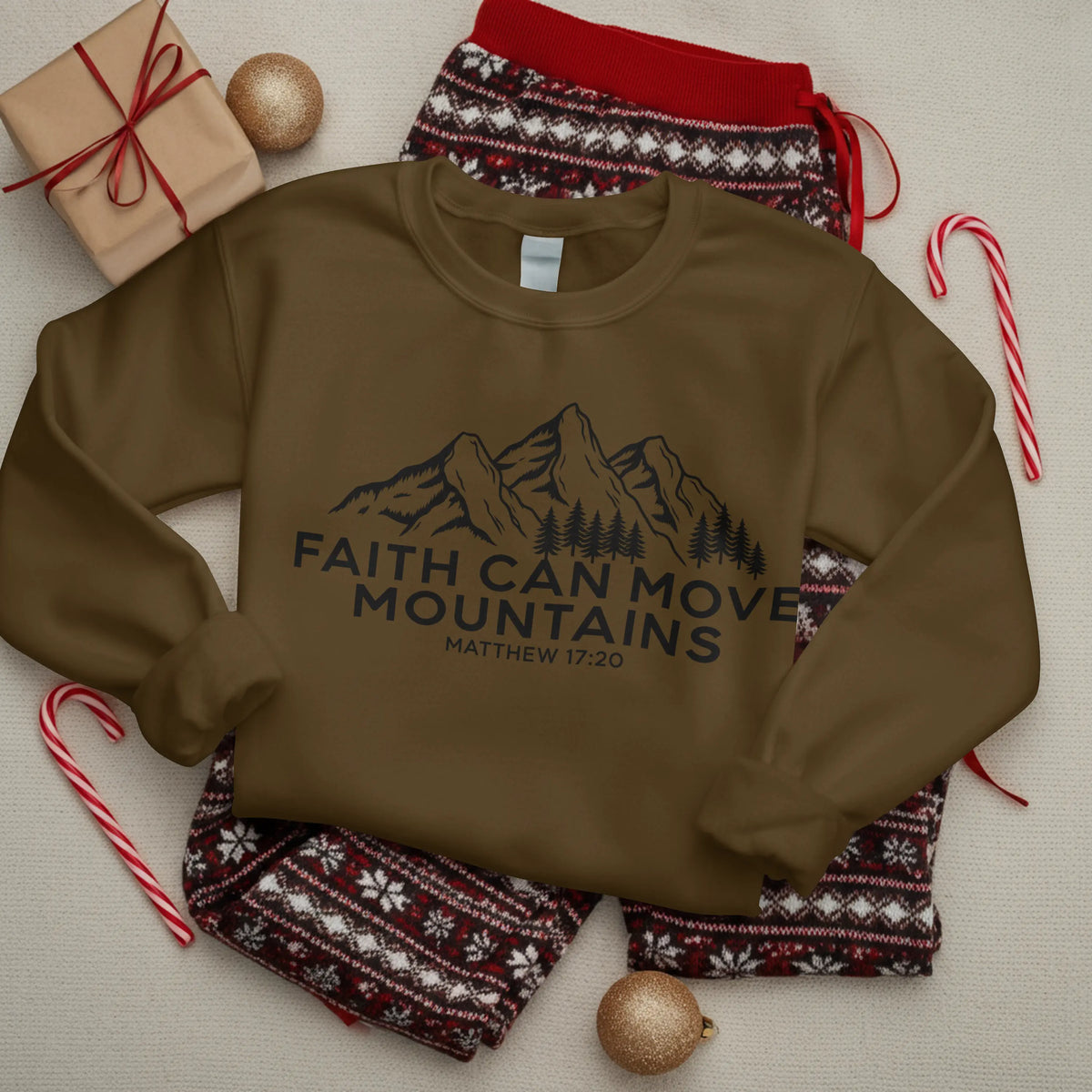 Christian Sweatshirt, Faith Can Move Mountains, Crewneck for Women/Men, Church Staff Sweater shirt, Bible Verse Matthew 17:20 DuoCreationZ