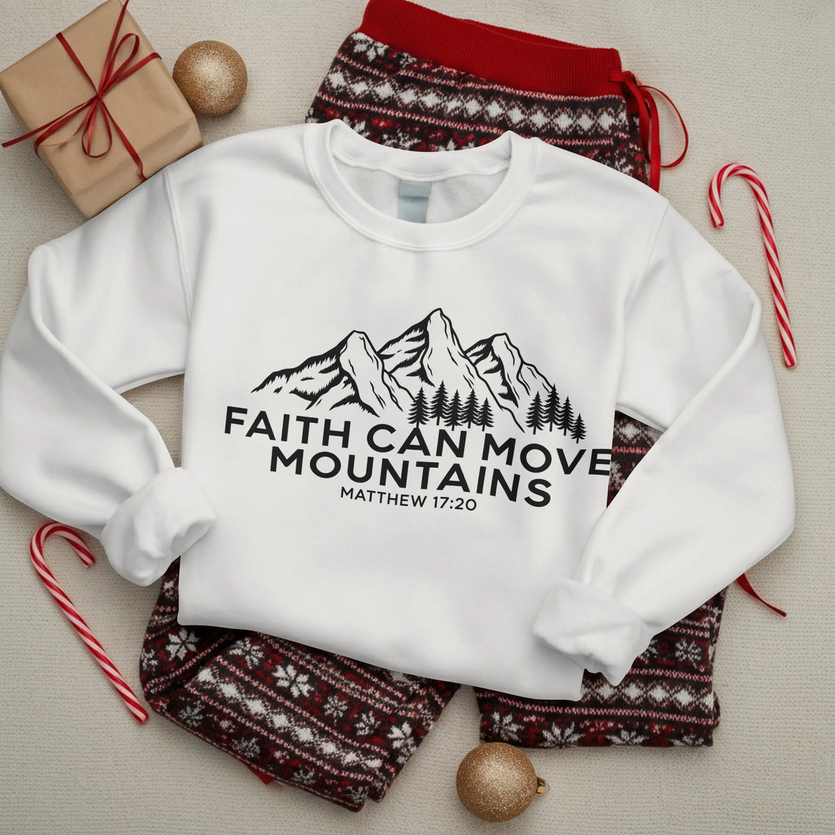 Christian Sweatshirt, Faith Can Move Mountains, Crewneck for Women/Men, Church Staff Sweater shirt, Bible Verse Matthew 17:20 DuoCreationZ