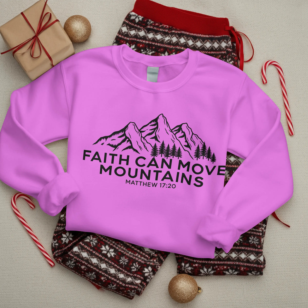 Christian Sweatshirt, Faith Can Move Mountains, Crewneck for Women/Men, Church Staff Sweater shirt, Bible Verse Matthew 17:20 DuoCreationZ