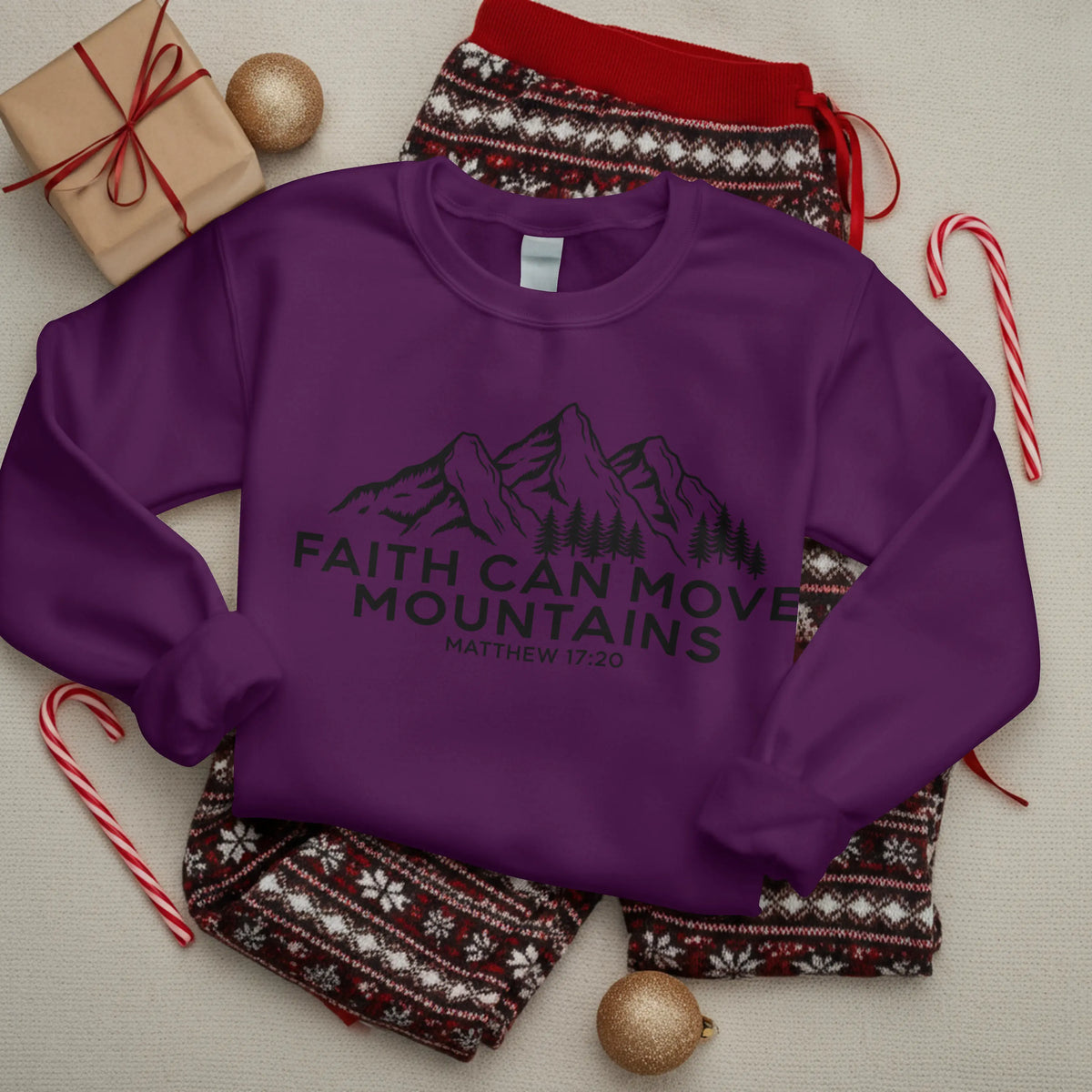 Christian Sweatshirt, Faith Can Move Mountains, Crewneck for Women/Men, Church Staff Sweater shirt, Bible Verse Matthew 17:20 DuoCreationZ