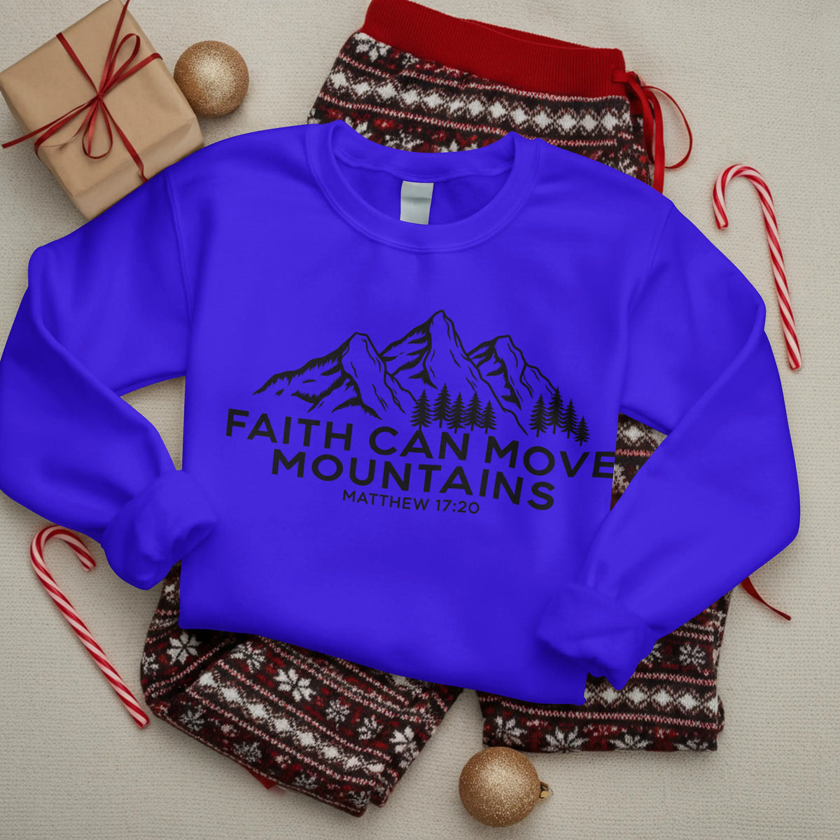 Christian Sweatshirt, Faith Can Move Mountains, Crewneck for Women/Men, Church Staff Sweater shirt, Bible Verse Matthew 17:20 DuoCreationZ
