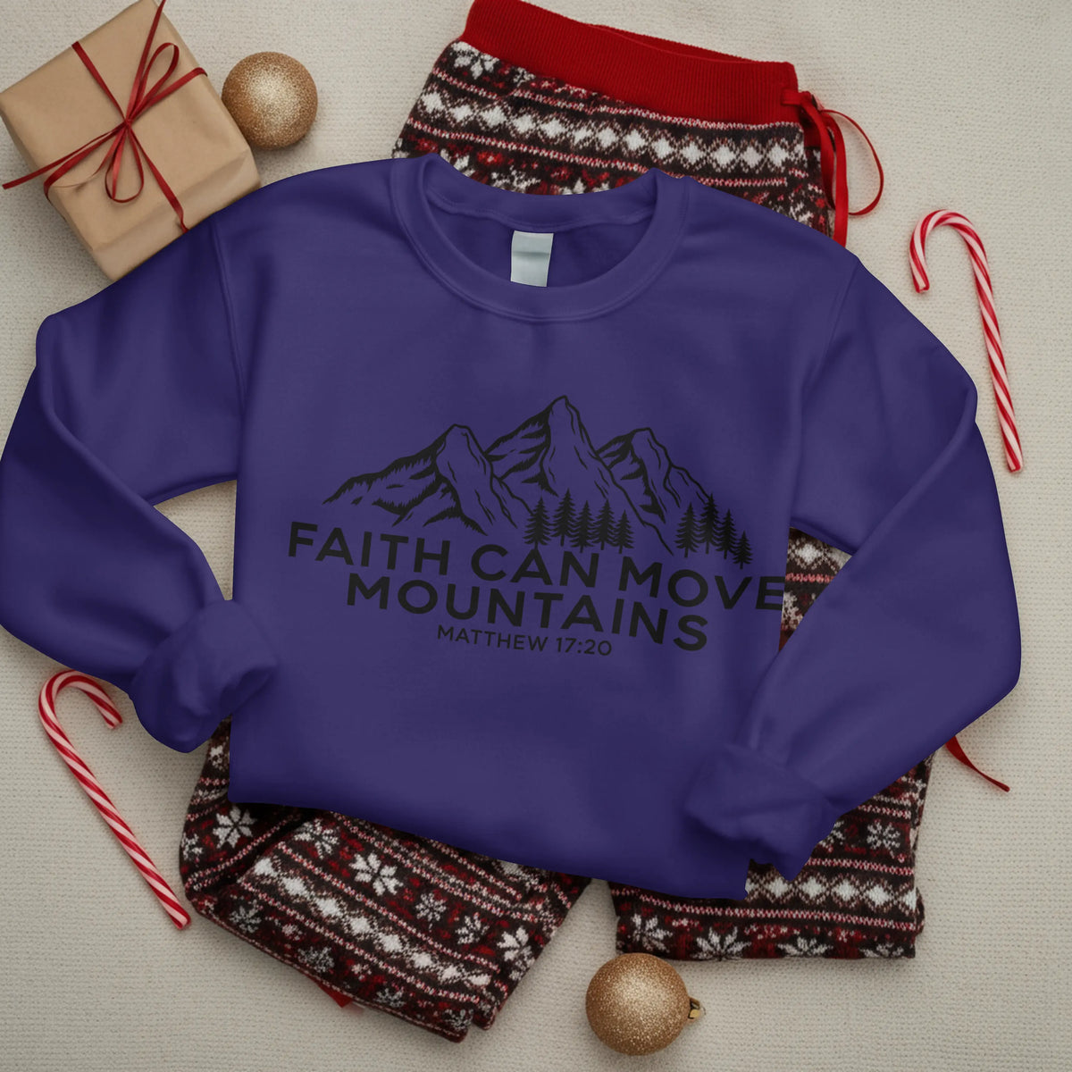 Christian Sweatshirt, Faith Can Move Mountains, Crewneck for Women/Men, Church Staff Sweater shirt, Bible Verse Matthew 17:20 DuoCreationZ