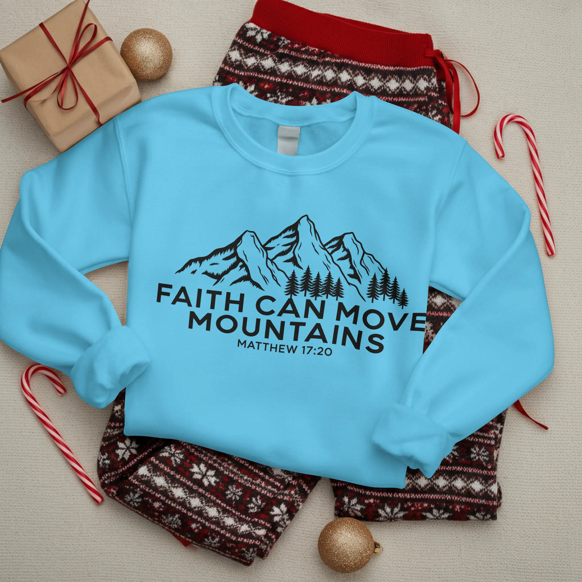 Christian Sweatshirt, Faith Can Move Mountains, Crewneck for Women/Men, Church Staff Sweater shirt, Bible Verse Matthew 17:20 DuoCreationZ