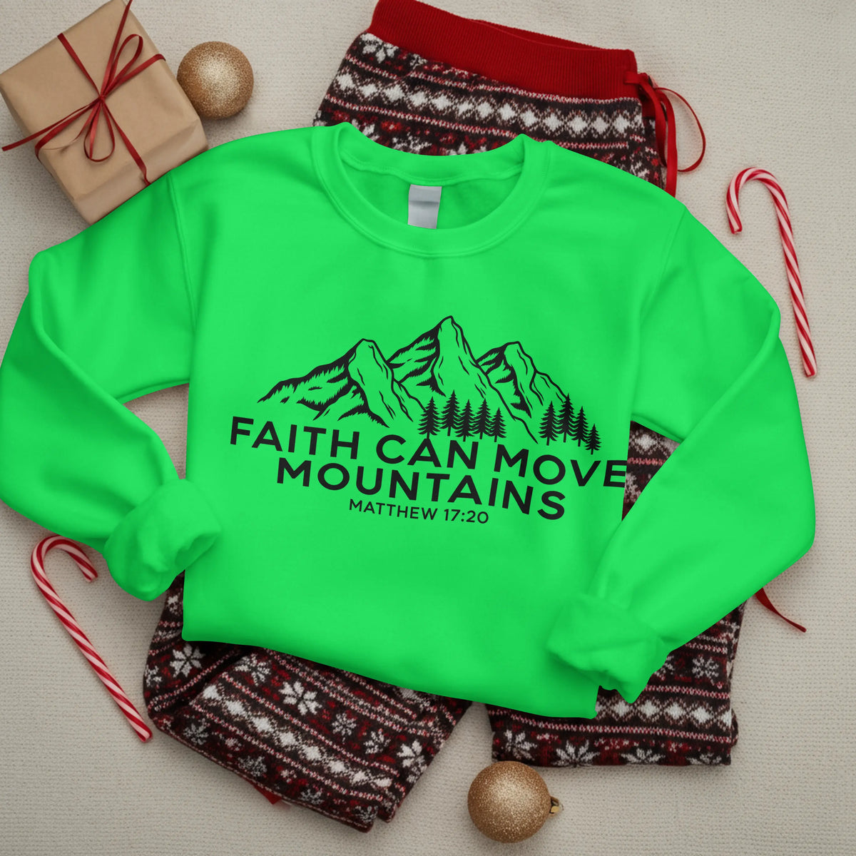 Christian Sweatshirt, Faith Can Move Mountains, Crewneck for Women/Men, Church Staff Sweater shirt, Bible Verse Matthew 17:20 DuoCreationZ
