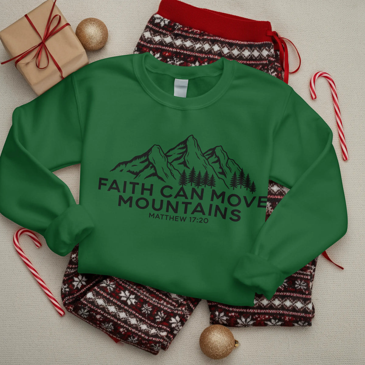 Christian Sweatshirt, Faith Can Move Mountains, Crewneck for Women/Men, Church Staff Sweater shirt, Bible Verse Matthew 17:20 DuoCreationZ