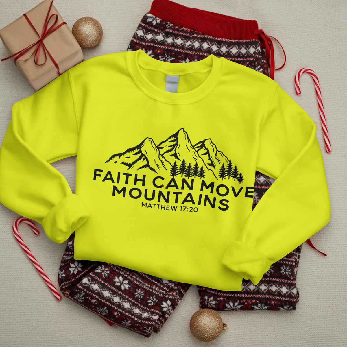 Christian Sweatshirt, Faith Can Move Mountains, Crewneck for Women/Men, Church Staff Sweater shirt, Bible Verse Matthew 17:20 DuoCreationZ