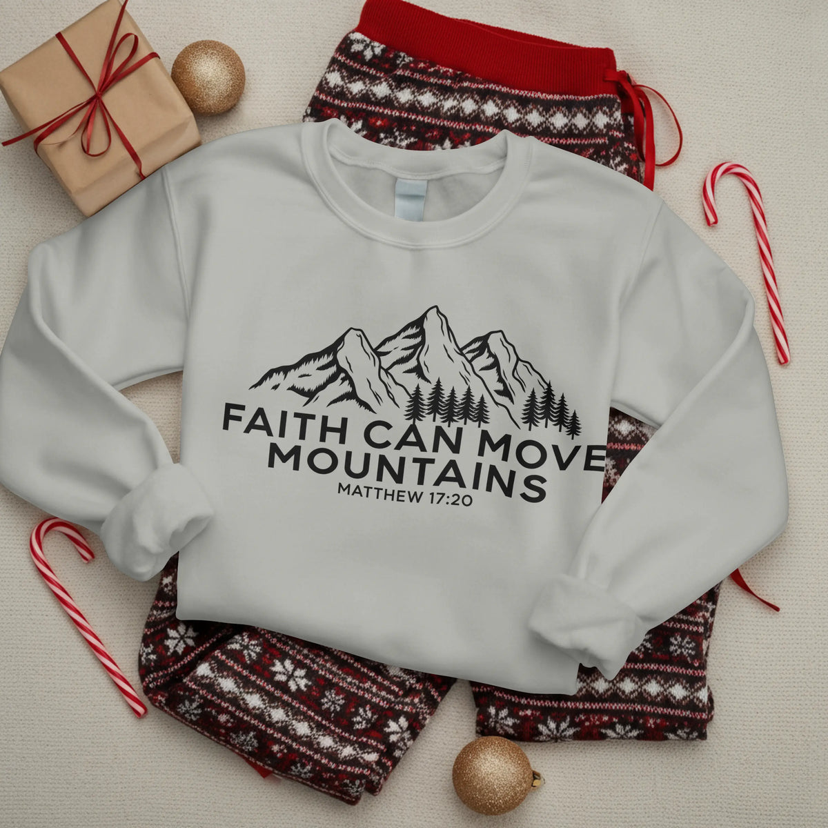 Christian Sweatshirt, Faith Can Move Mountains, Crewneck for Women/Men, Church Staff Sweater shirt, Bible Verse Matthew 17:20 DuoCreationZ