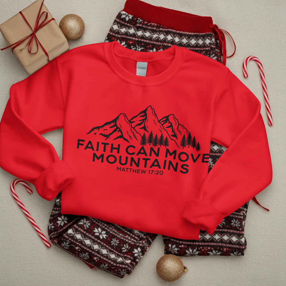 Christian Sweatshirt, Faith Can Move Mountains, Crewneck for Women/Men, Church Staff Sweater shirt, Bible Verse Matthew 17:20 DuoCreationZ