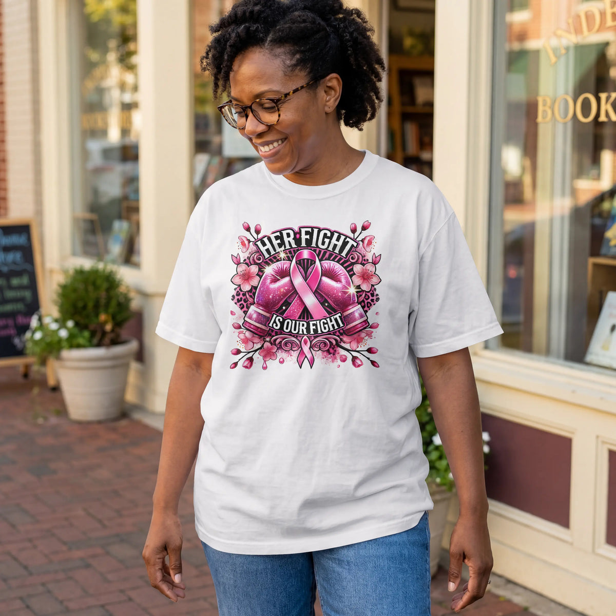 Her Fight is our Fight pink cancer short sleeve T Shirt. DuoCreationZ