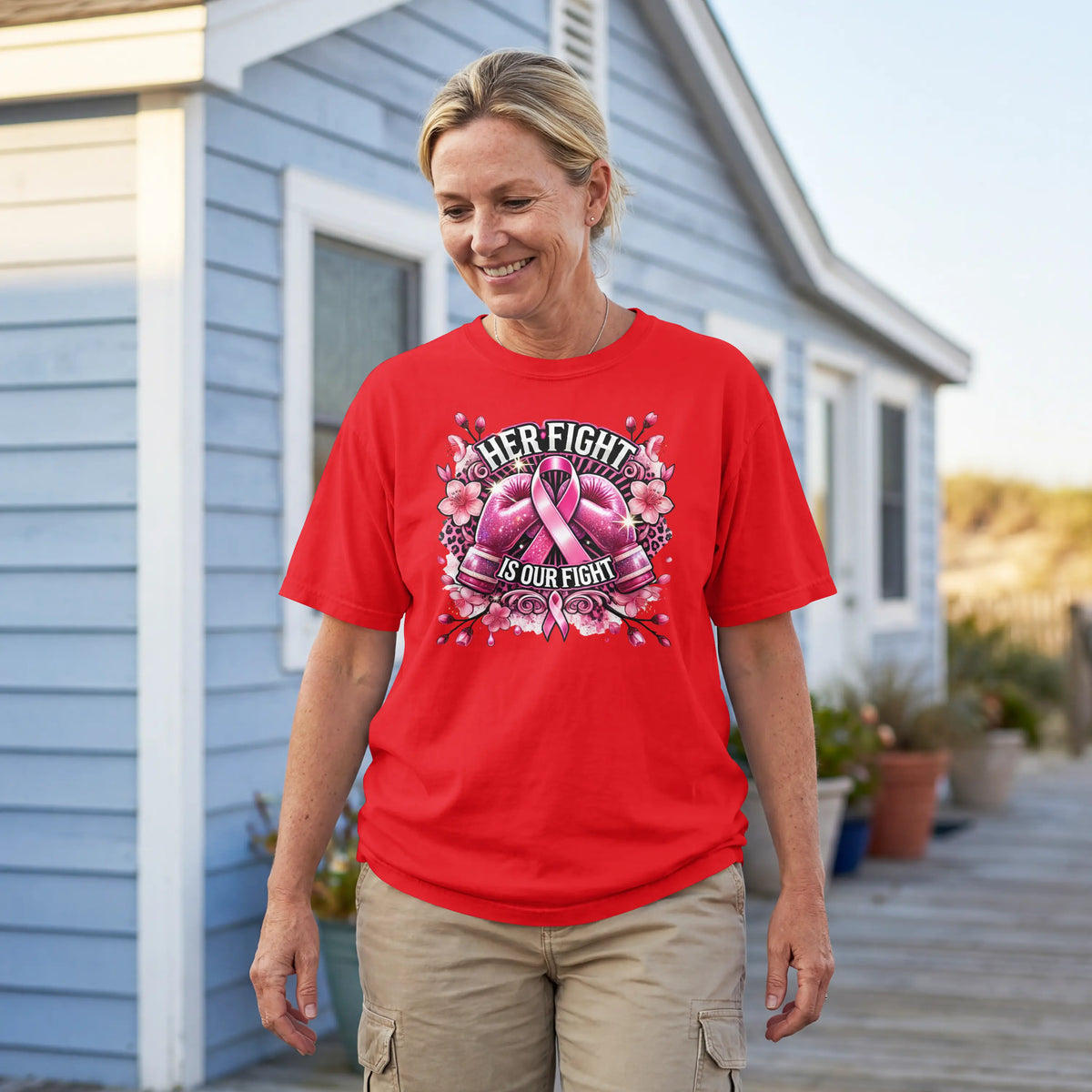 Her Fight is our Fight pink cancer short sleeve T Shirt. DuoCreationZ