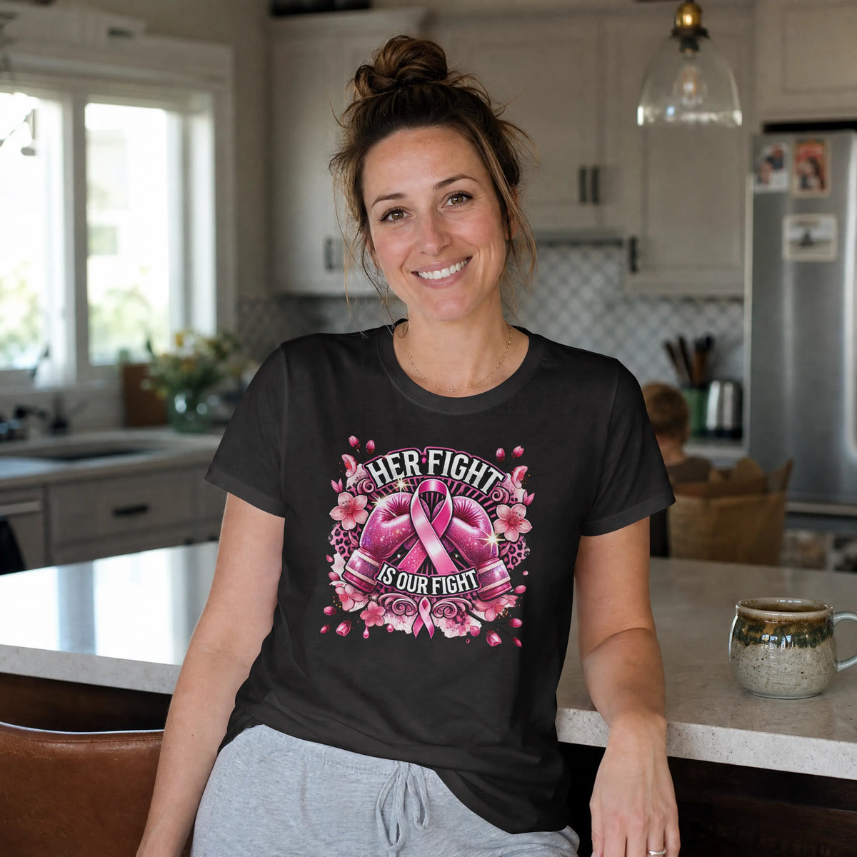 Her Fight is our Fight pink cancer short sleeve T Shirt. DuoCreationZ