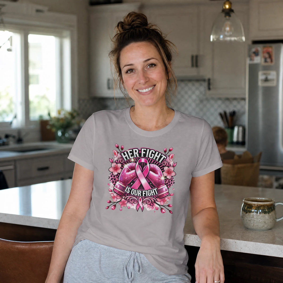 Her Fight is our Fight pink cancer short sleeve T Shirt. DuoCreationZ