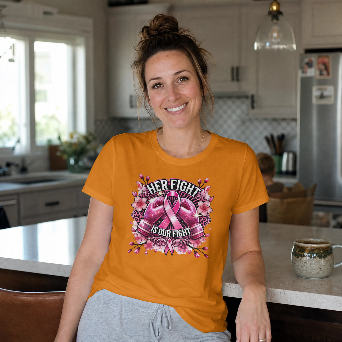 Her Fight is our Fight pink cancer short sleeve T Shirt. DuoCreationZ