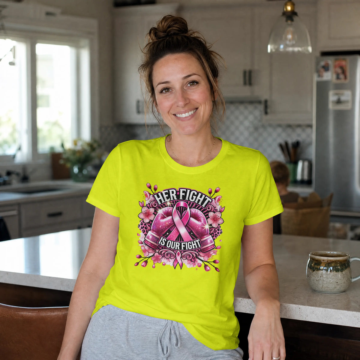 Her Fight is our Fight pink cancer short sleeve T Shirt. DuoCreationZ