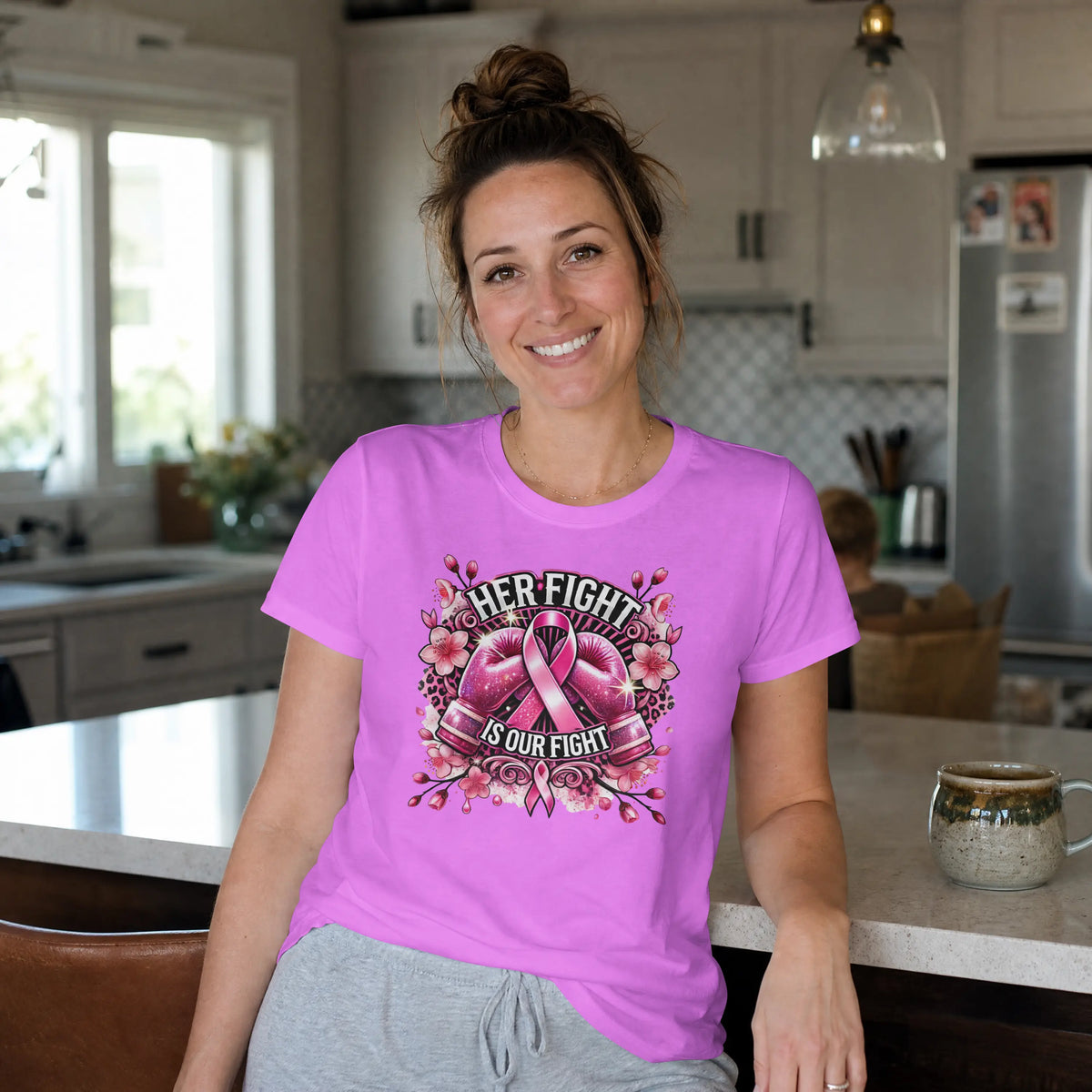 Her Fight is our Fight pink cancer short sleeve T Shirt. DuoCreationZ