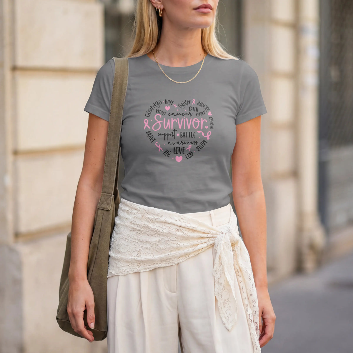 Survivor Heart Breast Cancer Awareness Short Sleeve T Shirt. DuoCreationZ