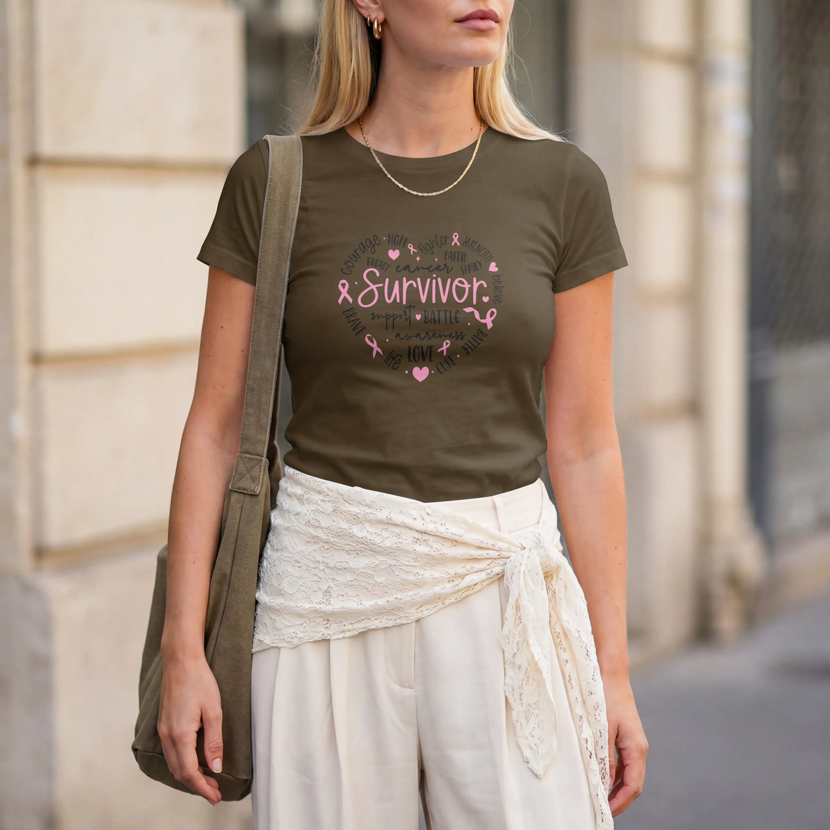 Survivor Heart Breast Cancer Awareness Short Sleeve T Shirt. DuoCreationZ