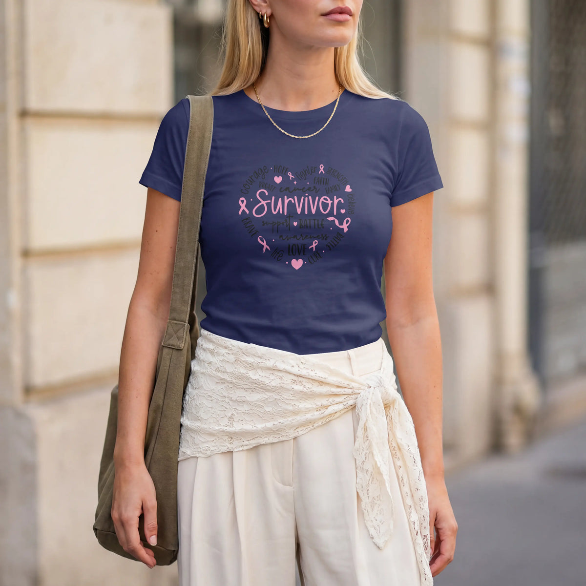 Survivor Heart Breast Cancer Awareness Short Sleeve T Shirt. DuoCreationZ