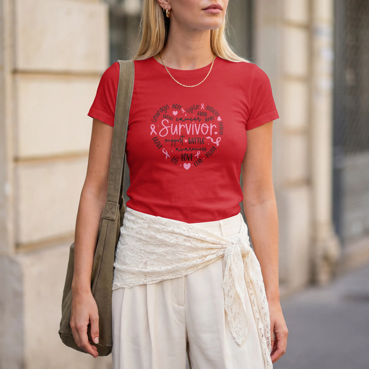 Survivor Heart Breast Cancer Awareness Short Sleeve T Shirt. DuoCreationZ