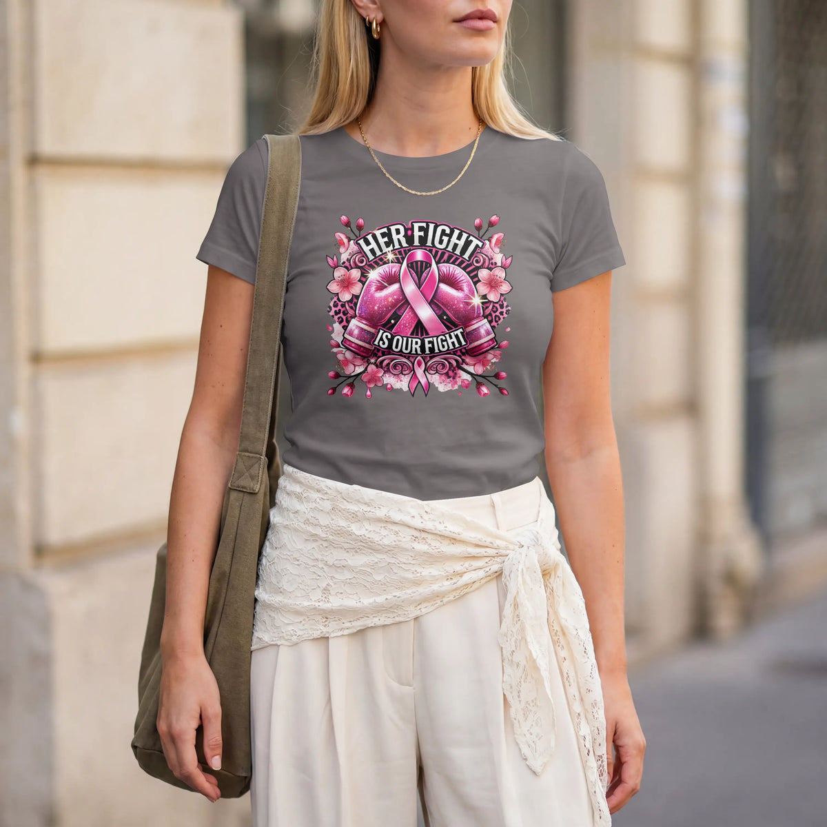 Her Fight is our Fight pink cancer short sleeve T Shirt. DuoCreationZ