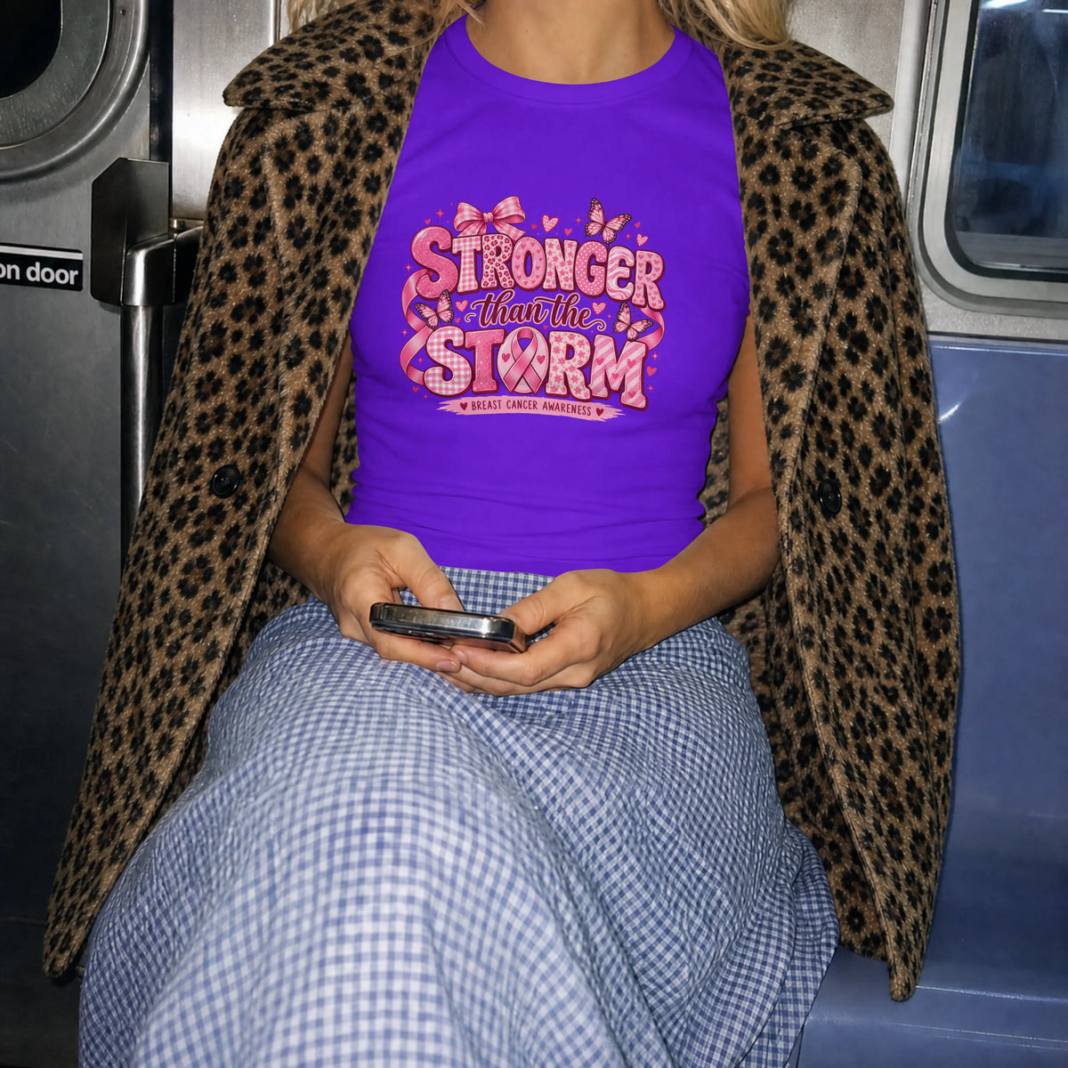 Stronger than the Strom Pink butterfly Cancer Ribbon Short Sleeve T Shirt. DuoCreationZ