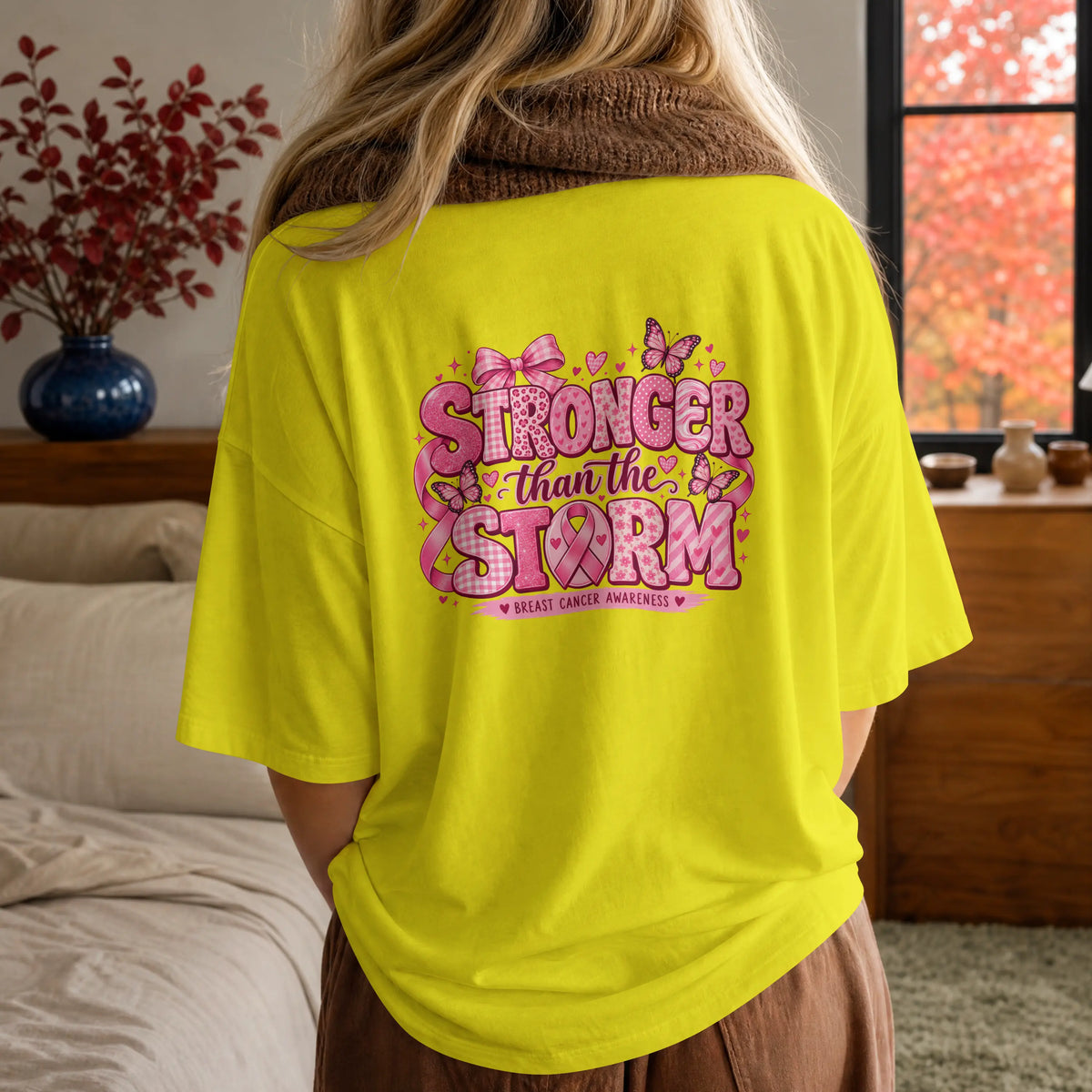 Stronger than the Strom Pink butterfly Cancer Ribbon Short Sleeve T Shirt. DuoCreationZ