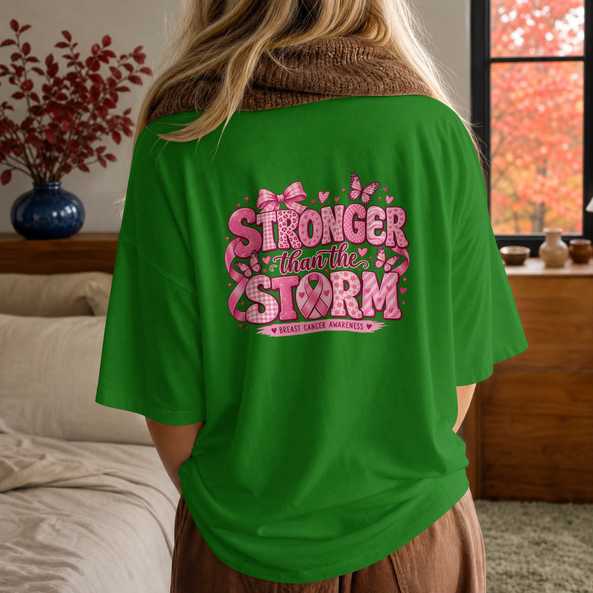 Stronger than the Strom Pink butterfly Cancer Ribbon Short Sleeve T Shirt. DuoCreationZ