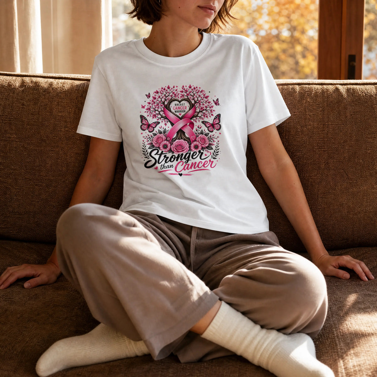 Stronger Than Cancer Breast Cancer with Pink Ribbon Breast Cancer Awareness T shirt DuoCreationZ