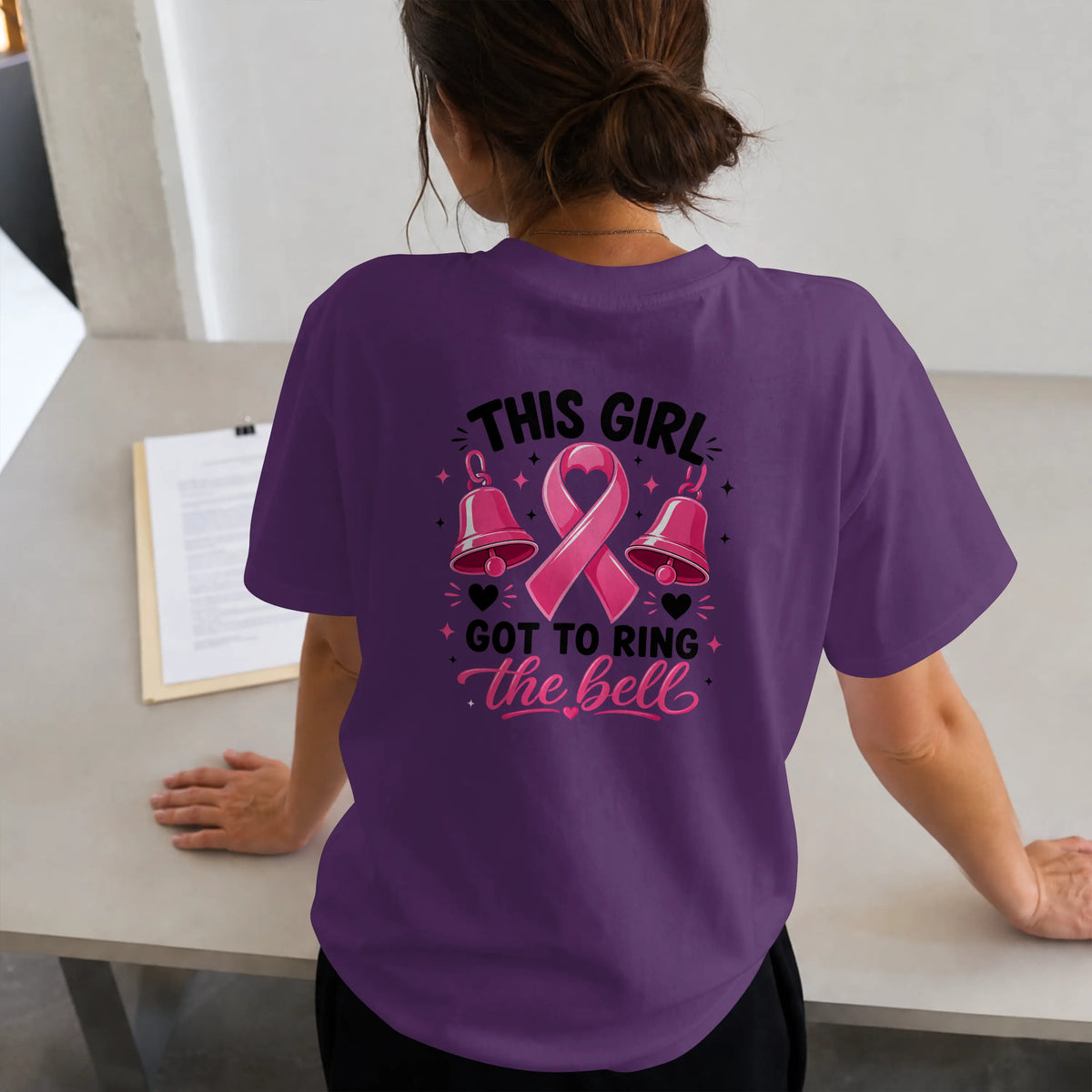 This Girl got to ring the bell pink Cancer Awareness Short Sleeve T Shirt. DuoCreationZ