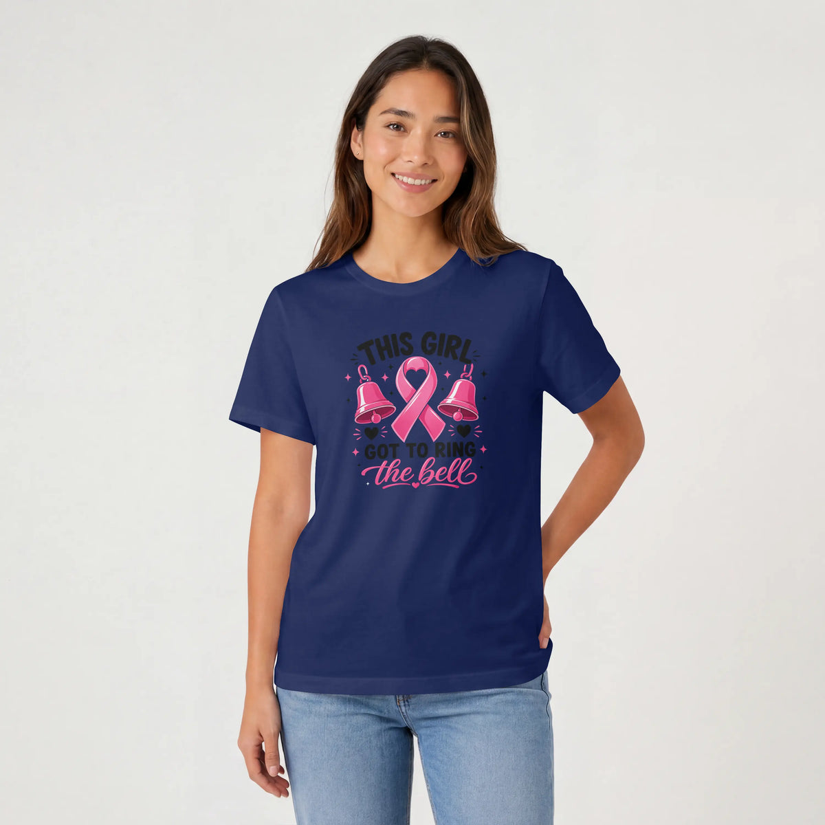 This Girl got to ring the bell pink Cancer Awareness Short Sleeve T Shirt. DuoCreationZ