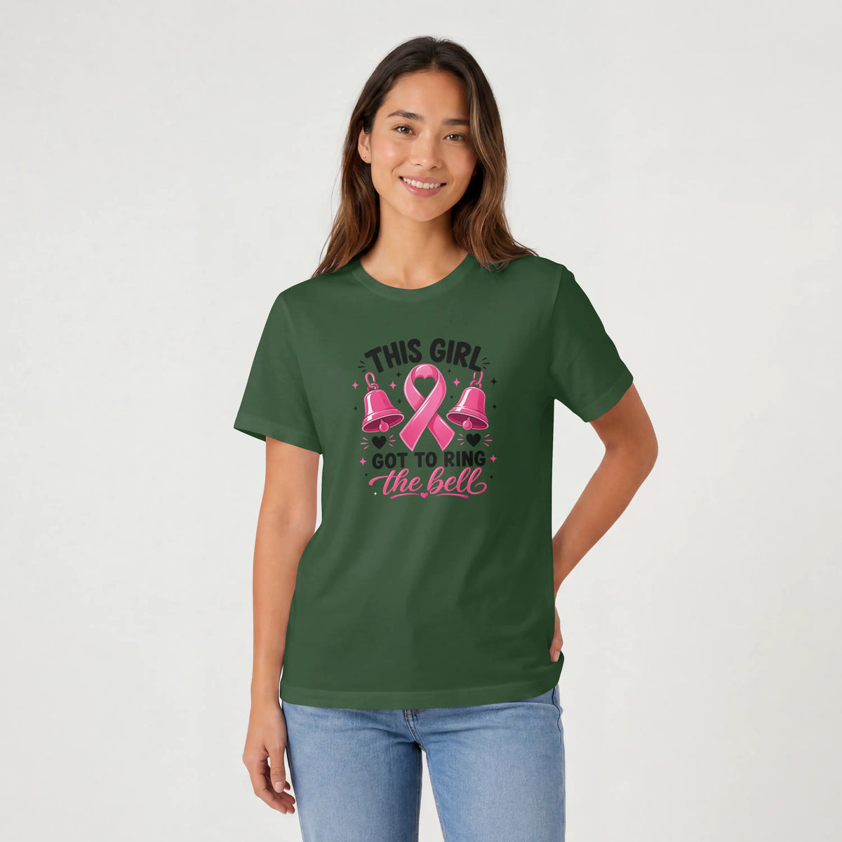 This Girl got to ring the bell pink Cancer Awareness Short Sleeve T Shirt. DuoCreationZ