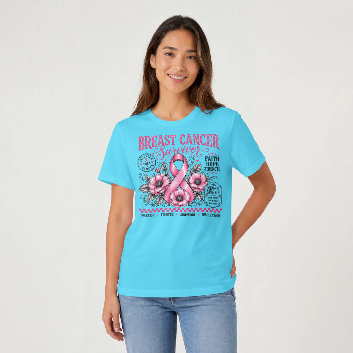 Pink Breast Cancer Ribbon Short Sleeve T Shirt. DuoCreationZ