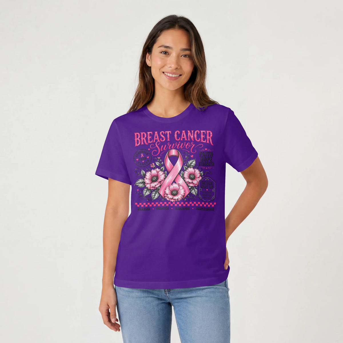 Pink Breast Cancer Ribbon Short Sleeve T Shirt. DuoCreationZ