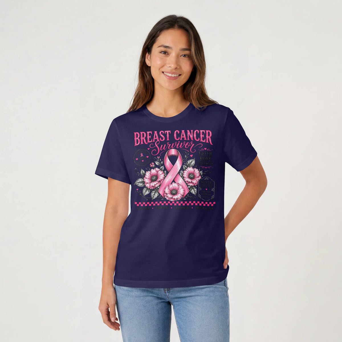Pink Breast Cancer Ribbon Short Sleeve T Shirt. DuoCreationZ
