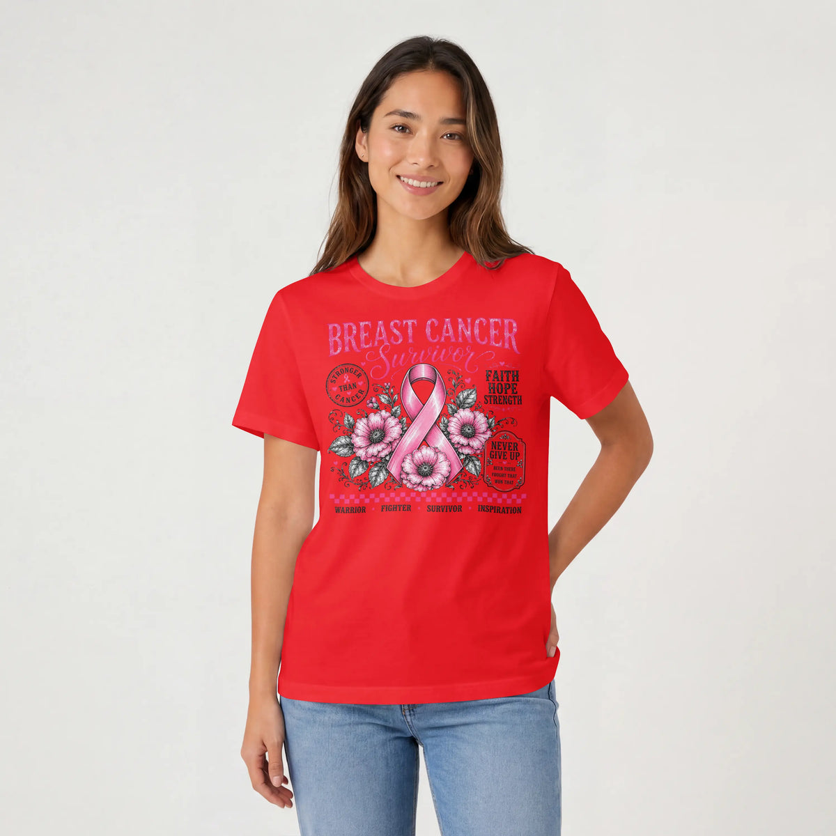 Pink Breast Cancer Ribbon Short Sleeve T Shirt. DuoCreationZ