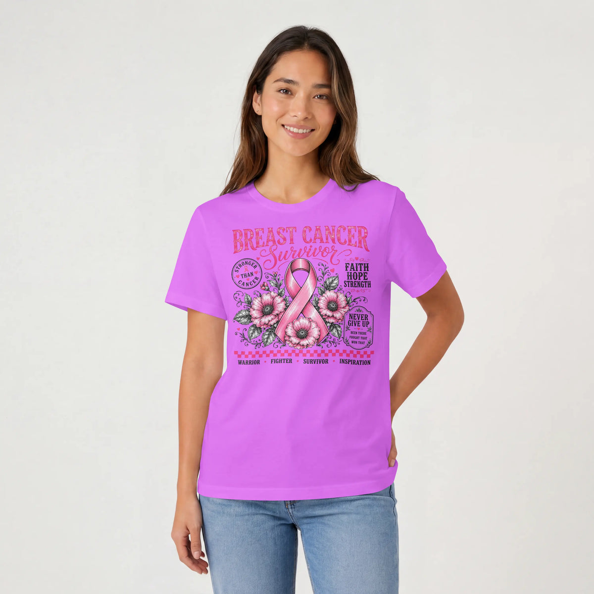 Pink Breast Cancer Ribbon Short Sleeve T Shirt. DuoCreationZ