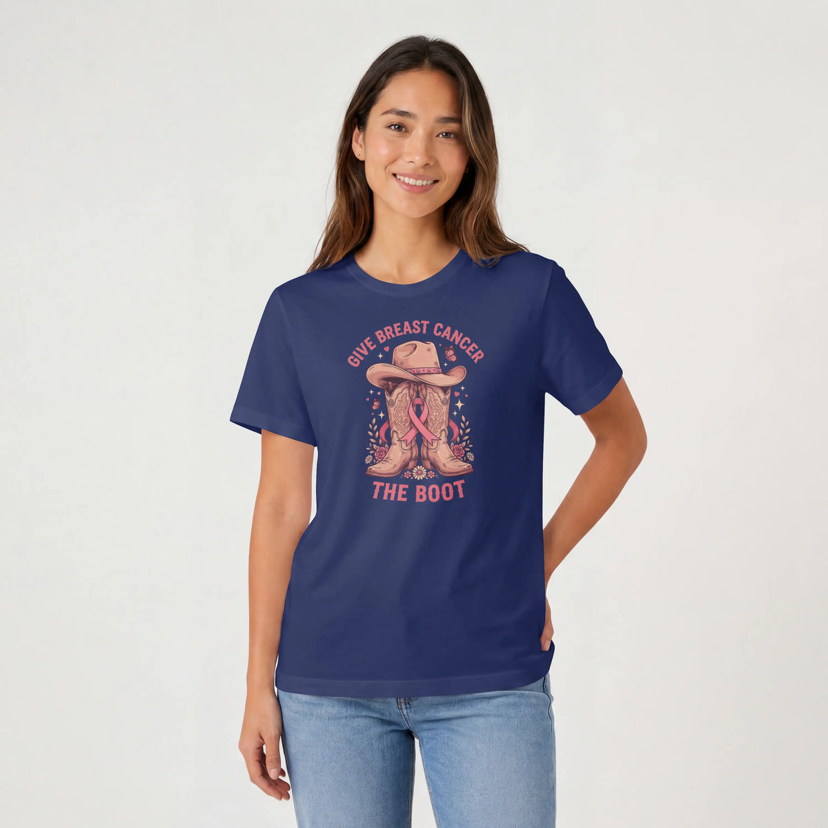 Pink Give Breast Cancer the Boot Short Sleeve T Shirt. DuoCreationZ