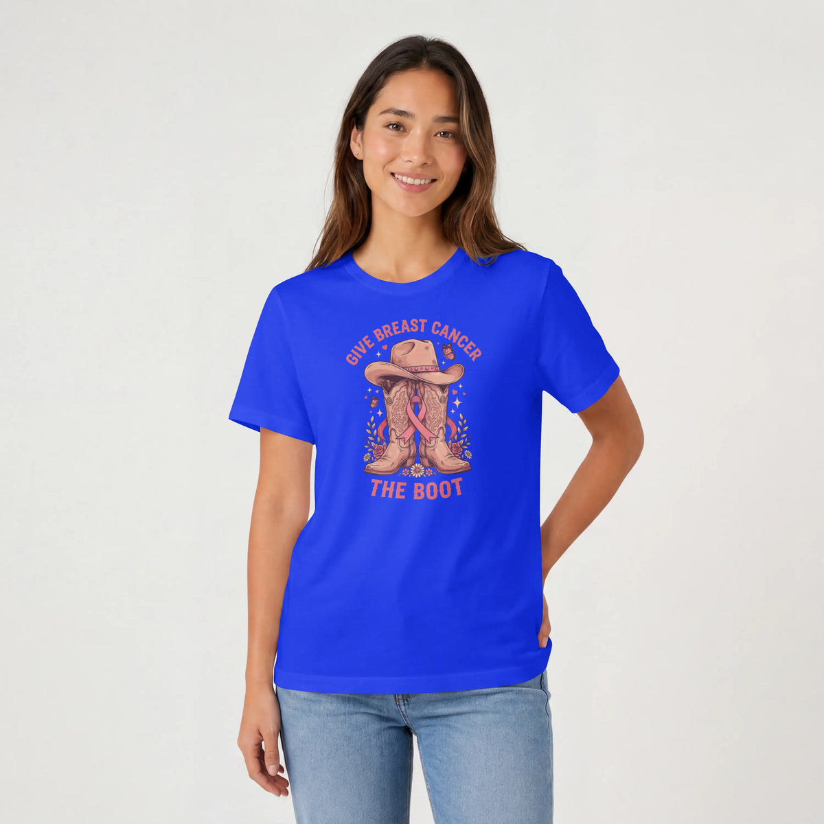 Pink Give Breast Cancer the Boot Short Sleeve T Shirt. DuoCreationZ