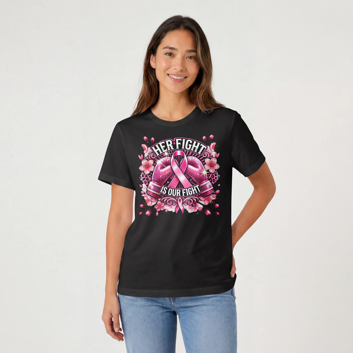 Her Fight is our Fight pink cancer short sleeve T Shirt. DuoCreationZ