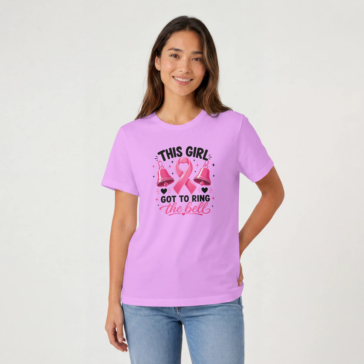 This Girl got to ring the bell pink Cancer Awareness Short Sleeve T Shirt. DuoCreationZ