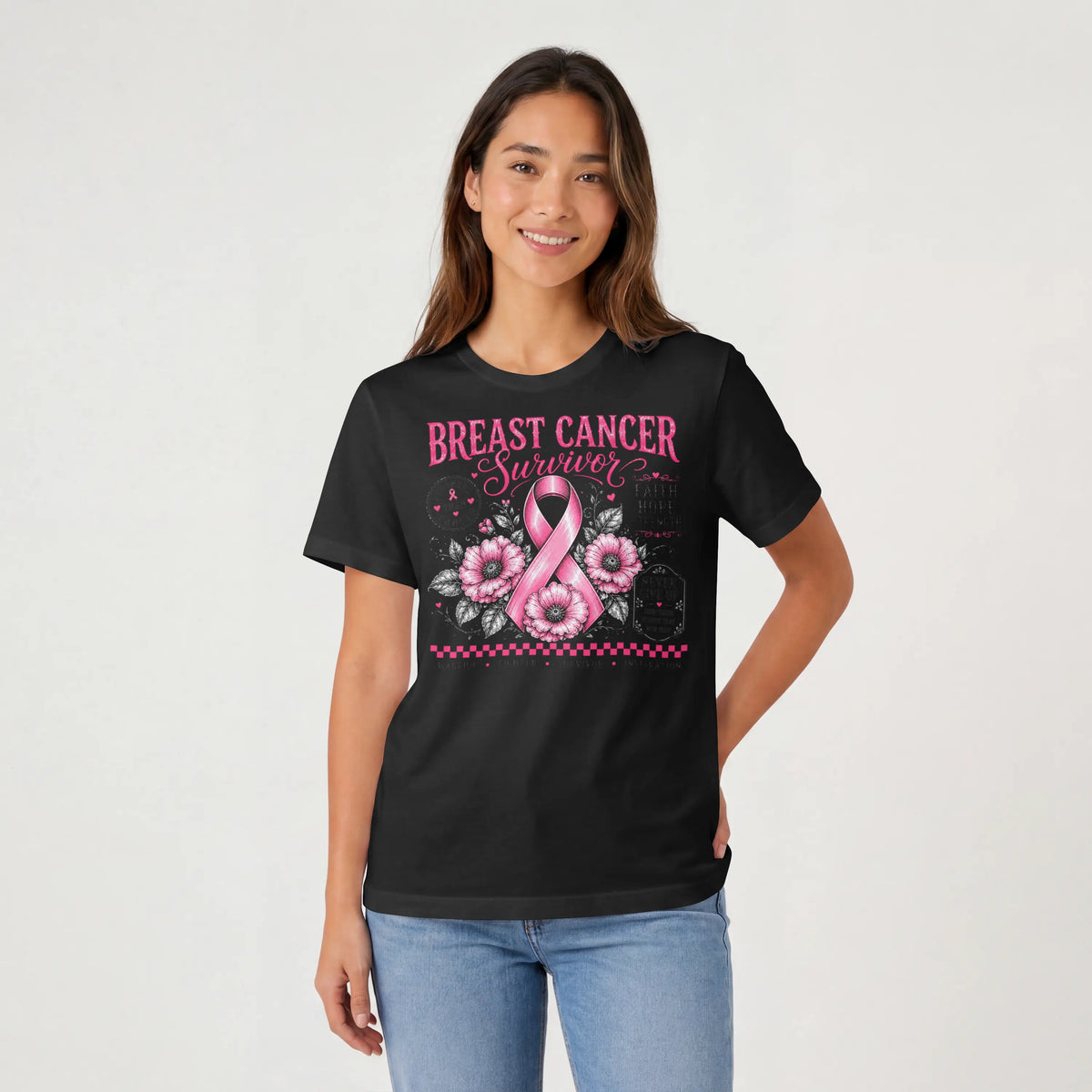 Pink Breast Cancer Ribbon Short Sleeve T Shirt. DuoCreationZ