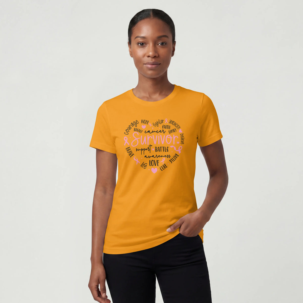 Survivor Heart Breast Cancer Awareness Short Sleeve T Shirt. DuoCreationZ
