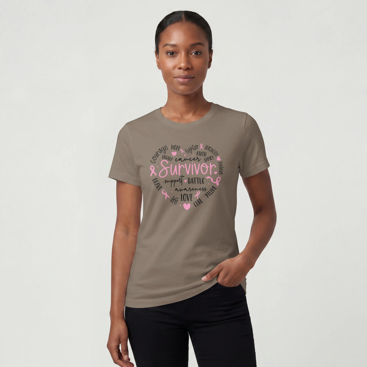 Survivor Heart Breast Cancer Awareness Short Sleeve T Shirt. DuoCreationZ