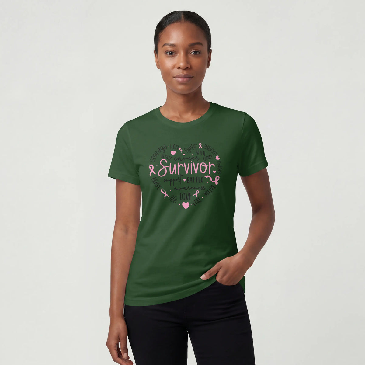 Survivor Heart Breast Cancer Awareness Short Sleeve T Shirt. DuoCreationZ