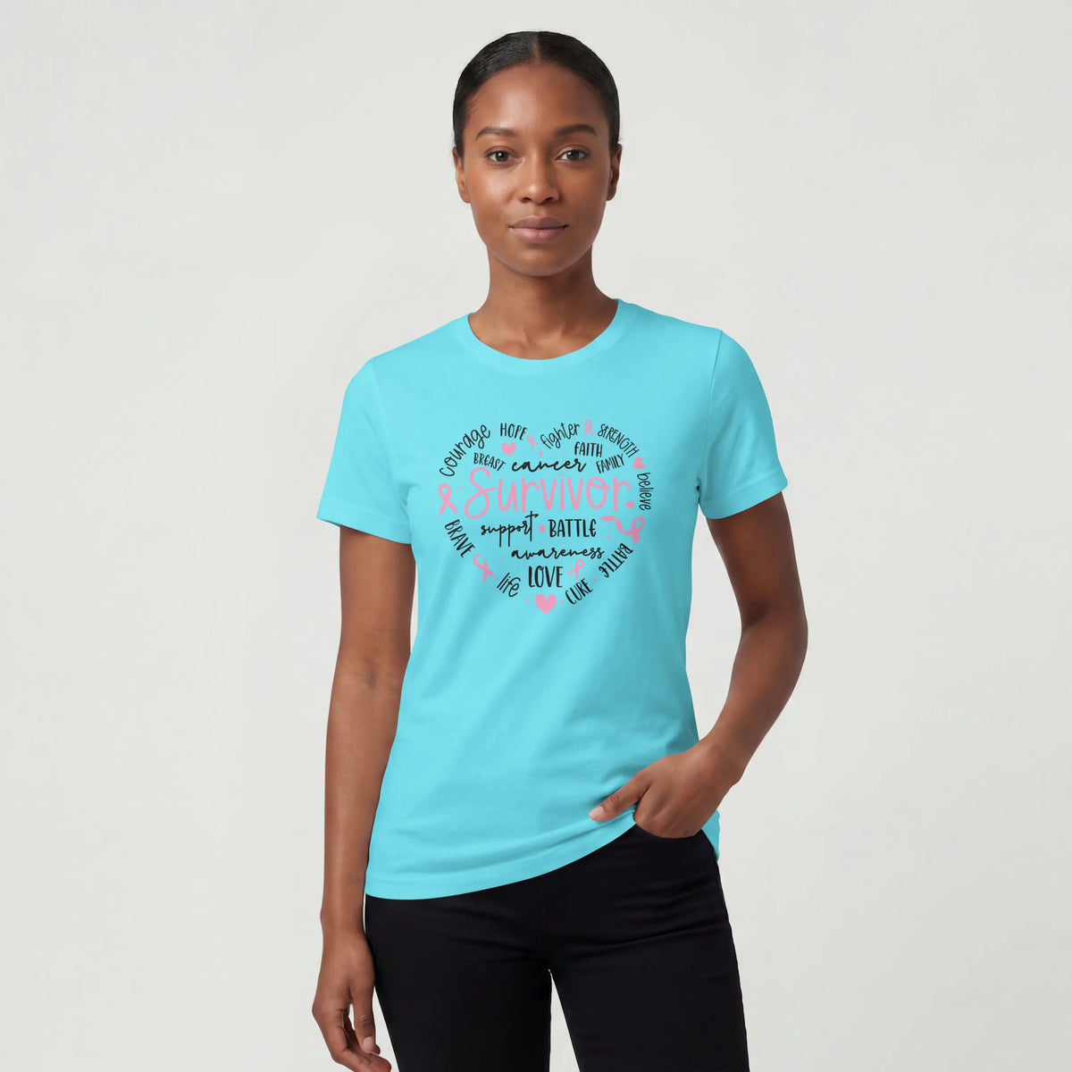 Survivor Heart Breast Cancer Awareness Short Sleeve T Shirt. DuoCreationZ