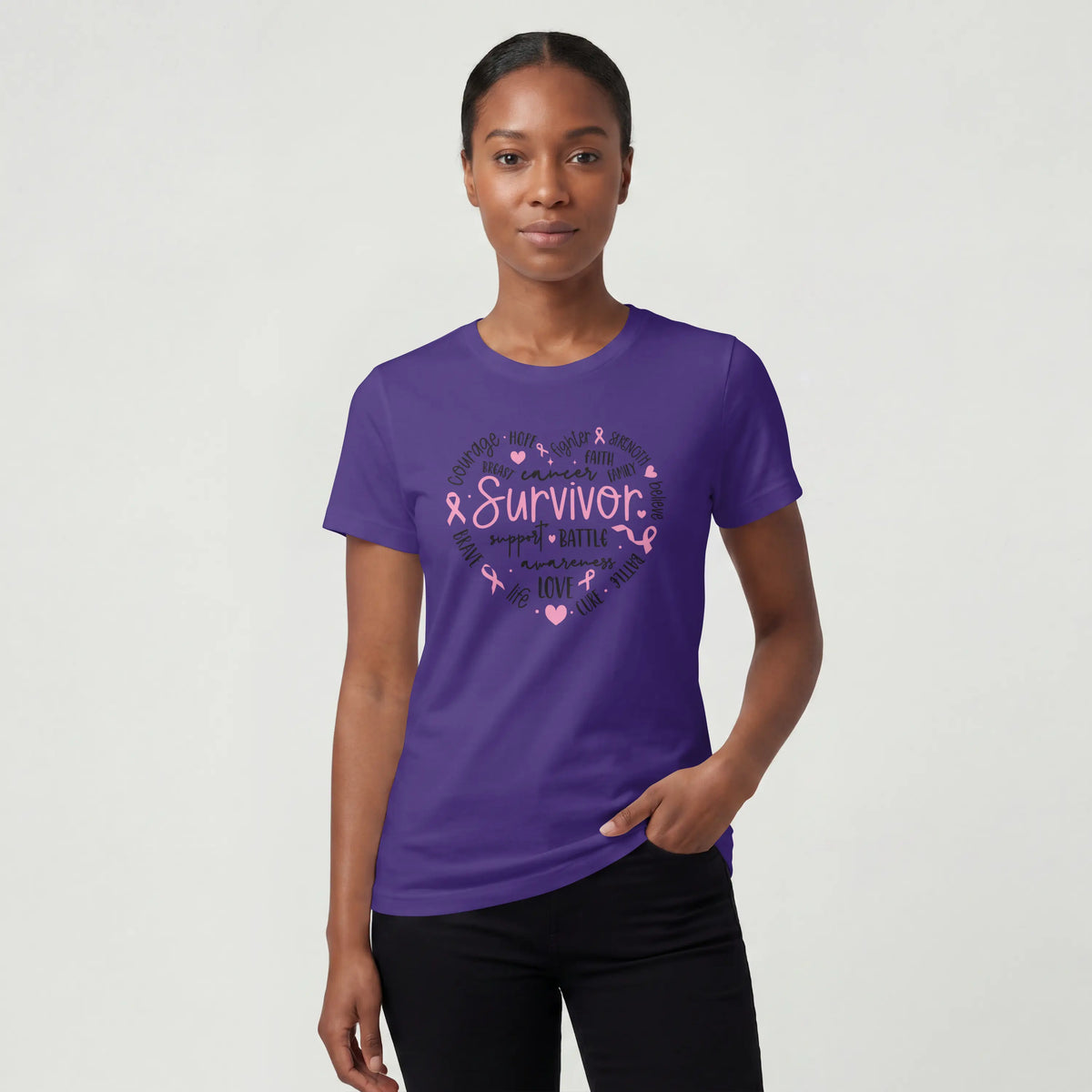 Survivor Heart Breast Cancer Awareness Short Sleeve T Shirt. DuoCreationZ