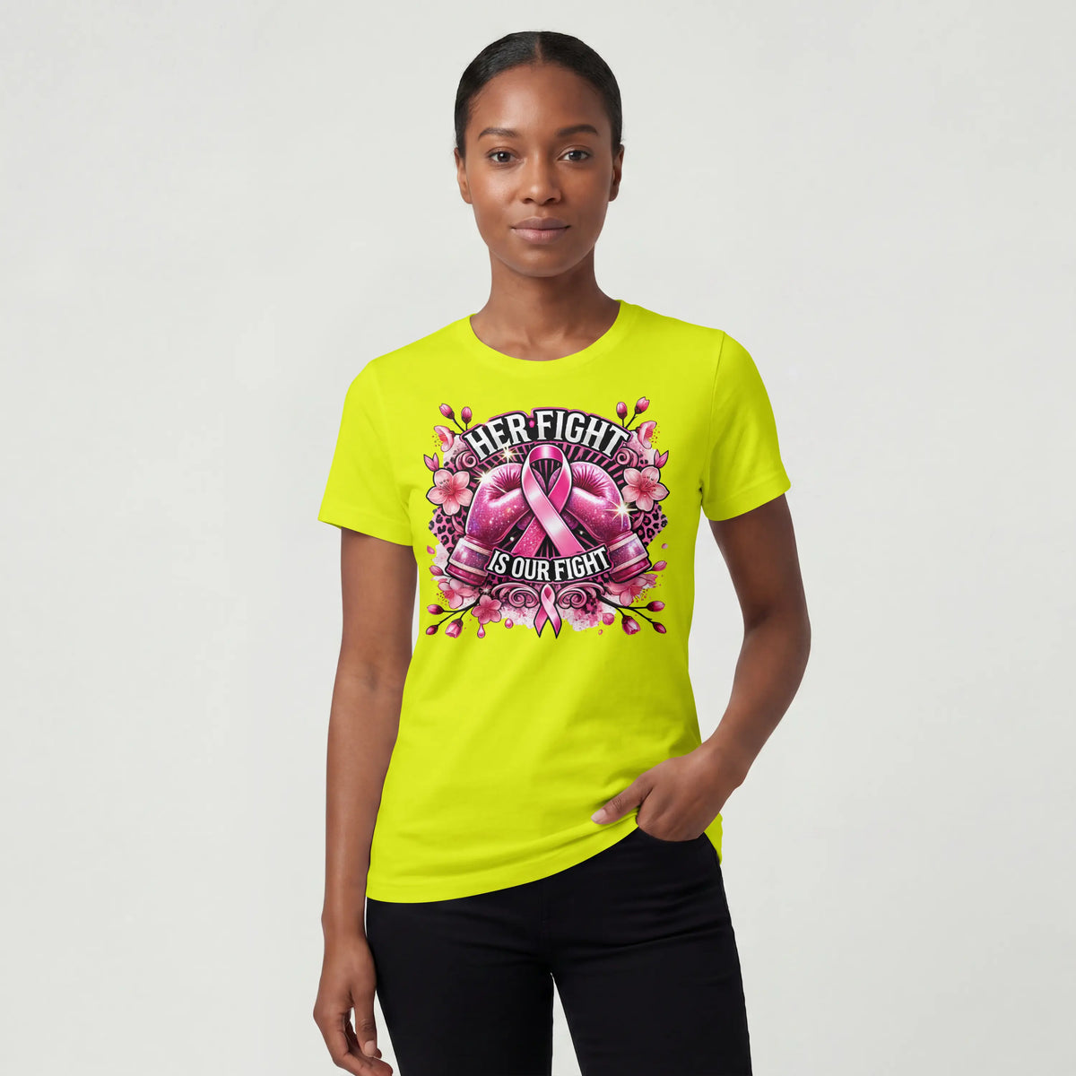 Her Fight is our Fight pink cancer short sleeve T Shirt. DuoCreationZ
